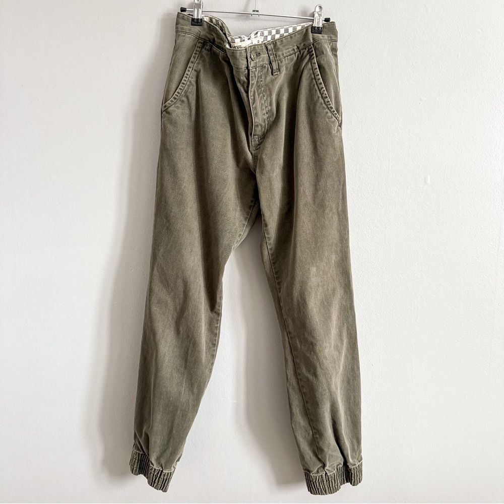 Vans Olive Green Jogger Pants Mens 32 Checkerboard Lined Elastic Ankle Chinos